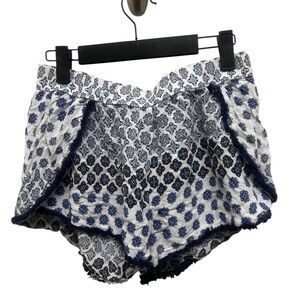 High Waist Blue and White Shorts with Elastic Waistband